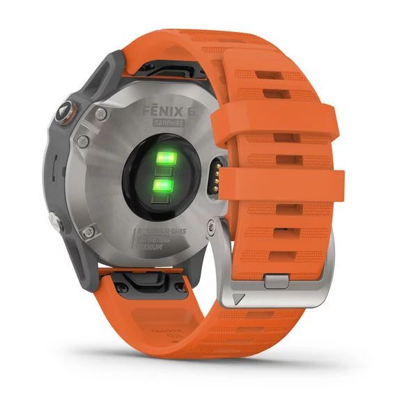 Мультиспортивные часы Garmin Fenix 6 sapphire с gps, титановый с оранжевым ремешком
