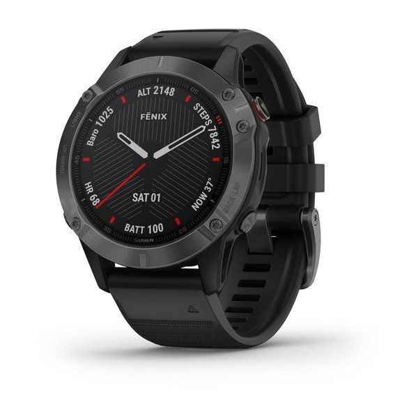 Мультиспортивные часы Garmin Fenix 6 sapphire с gps, серые с черным ремешком