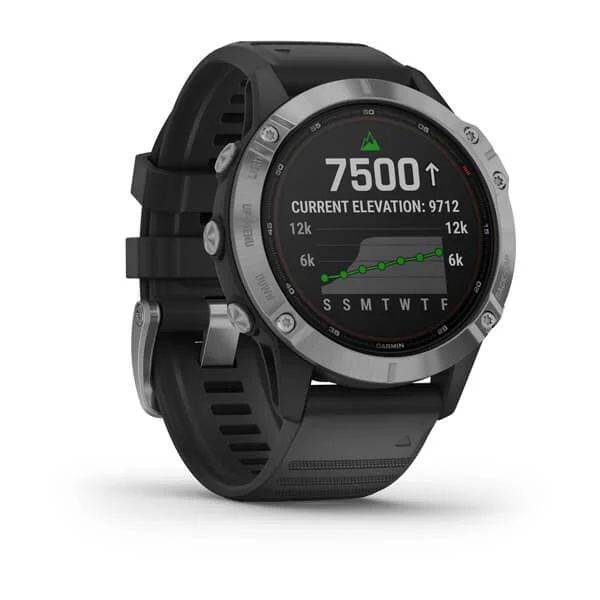 Мультиспортивные часы Garmin Fenix 6 Solar с GPS, серебристые с черным ремешком (010-02410-00)