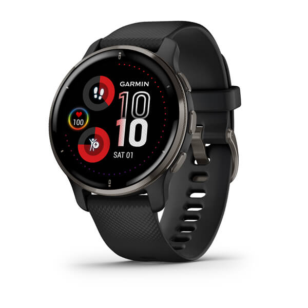 Смарт-часы Garmin Venu 2 PLUS, GPS, черные  с серым безелем, с силиконовым ремешком (010-02496-11)