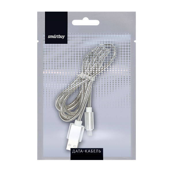 Дата-кабель SmartBuy USB-A штекер - USB-micro штекер, металл, 1.2м, серебро (iK-12silver met)