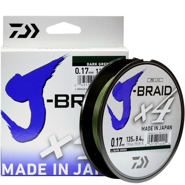 Шнур Daiwa J-Braid X4 (Dark Green, 0.25мм,135м)