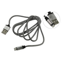 Дата-кабель SmartBuy USB-A штекер - 8pin штекер Apple, хлопок/металл 1.2м белый (iK-512met white)