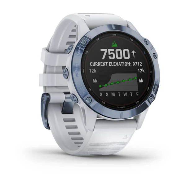 Мультиспортивные часы Garmin Fenix 6 Pro Solar с GPS, синий минерал с белым ремешком (010-02410-19)