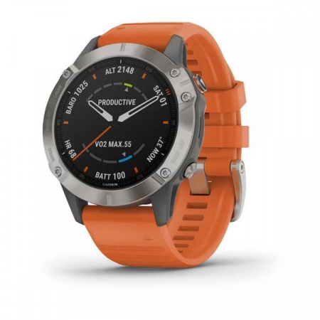 Мультиспортивные часы Garmin Fenix 6 sapphire с gps, титановый с оранжевым ремешком