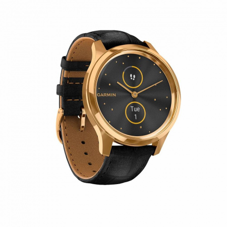 Часы Garmin Vivomove Luxe золотистые черные с кожаным ремешком