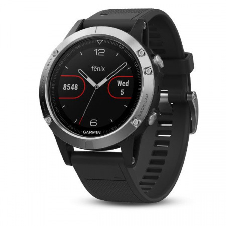 Спортивные часы Garmin FENIX 5 серебристые с черным ремешком