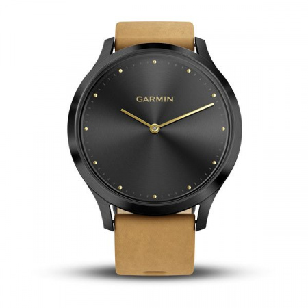 Спортивные часы Garmin VivoMove HR черный оникс с светло-коричневым кожаным ремешком  