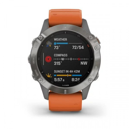 Мультиспортивные часы Garmin Fenix 6 sapphire с gps, титановый с оранжевым ремешком