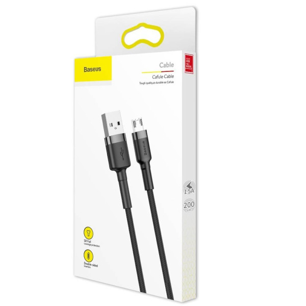 Кабель Baseus Cafule Cable USB For Micro 1.5A 2m gray + black (CAMKLF-CG1)