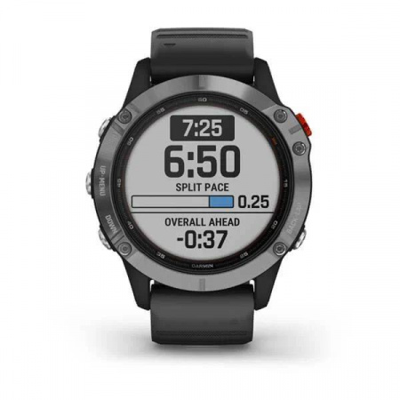 Мультиспортивные часы Garmin Fenix 6 Solar с GPS, серебристые с черным ремешком (010-02410-00)