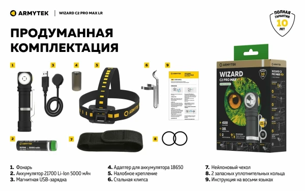 Фонарь налобный Armytek Wizard C2 Pro Max LR Тёплый Фонарь налобный Armytek Wizard C2 Pro Max LR Тёплый