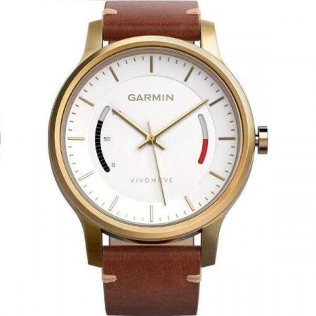 Спортивные часы Garmin VivoMove Premium со стальным корпусом и кожаным ремешком золотистые