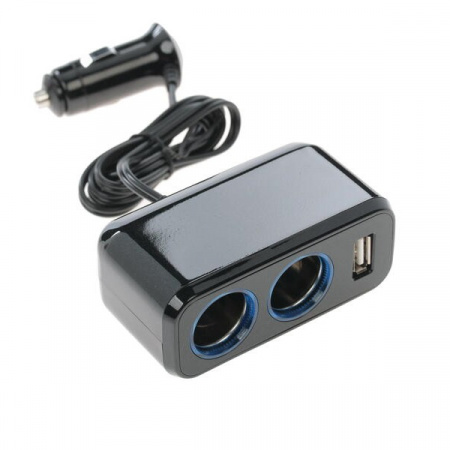 Разветвитель прикуривателя SL-211 2 гнезда 1 USB с кабелем