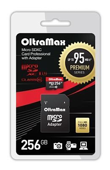 Карта памяти OltraMax 256GB microSDXC Class 10 UHS-1 Premium (U3) с адаптером SD 95 MB/s											