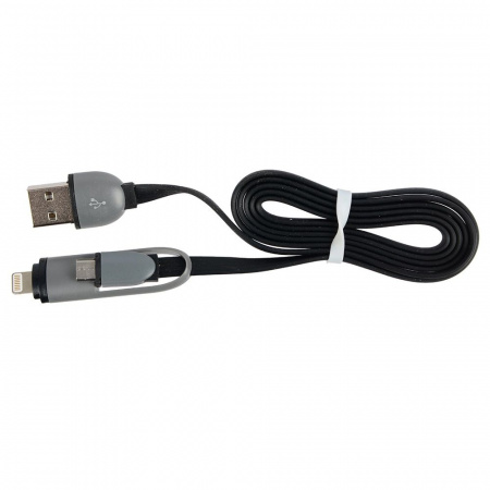 Дата-кабель RITMIX RCC-200 (2в1)  USB-A штекер - 8pin штекер для Apple + USB-micro штекер 1м, черный