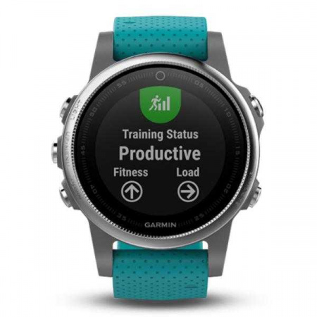 Спортивные часы Garmin Fenix 5s серебристые с бирюзовым ремешком