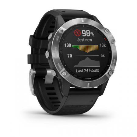 Мультиспортивные часы Garmin Fenix 6 с gps, серебристые с черным ремешком