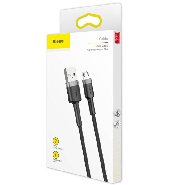 Кабель Baseus Cafule Cable USB For Micro 2.4A 1m gray + black (CAMKLF-BG1)