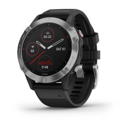 Мультиспортивные часы Garmin Fenix 6 с gps, серебристые с черным ремешком