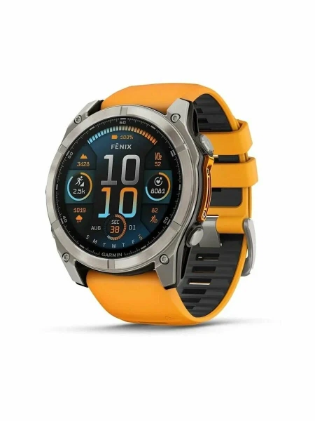 Часы Garmin Fenix ​​8 AMOLED, 51 мм сапфирово-титановый с силиконовым ремешком Spark Orange/Graphite