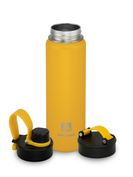 Термос бытовой, вакуумный, питьевой  тм "Арктика", желтый текстурный 700мл с дополнительной пробкой 