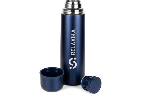 Термос Relaxika 101 (0,75 литра), темно-синий (стикерпак "7 вершин")