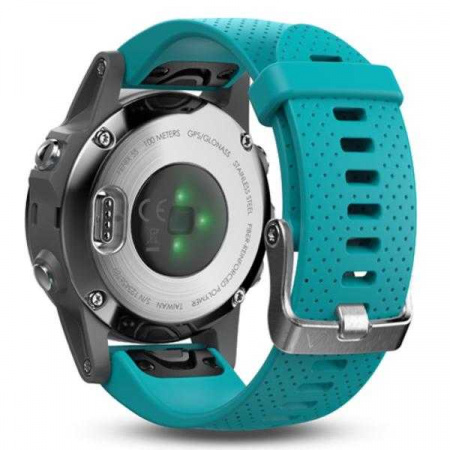 Спортивные часы Garmin Fenix 5s серебристые с бирюзовым ремешком