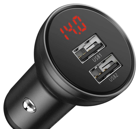 АЗУ USB выход Baseus Digital Display Dual USB 4.8A Car Charger 24W grey АЗУ USB выход Baseus Digital Display Dual USB 4.8A Car Charger 24W grey