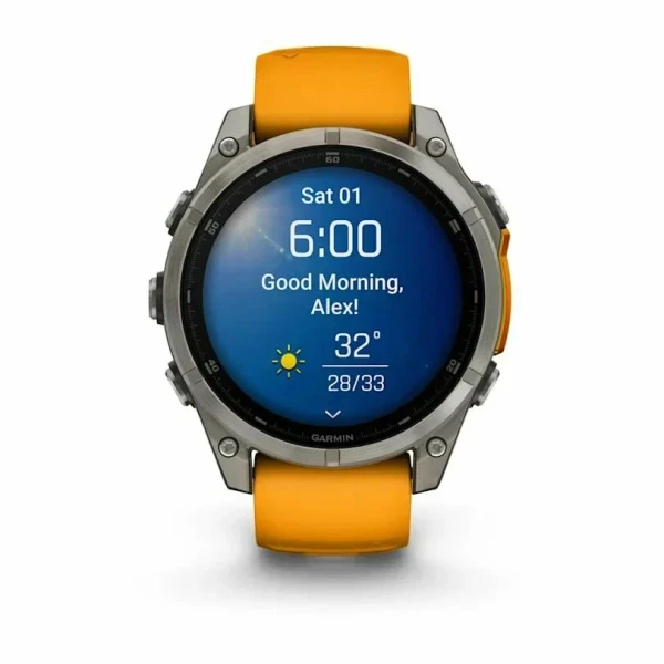 Часы Garmin Fenix ​​8 47 мм AMOLED сапфирово-титановый с оранжево/графитовым ремешком