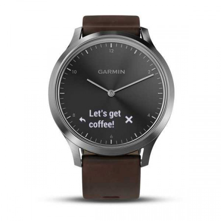 Спортивные часы Garmin VivoMove HR серебряные с темно-коричневым кожаным ремешком